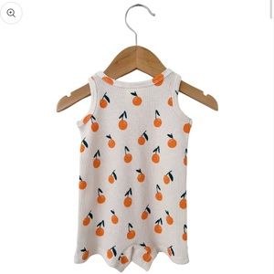Spearmint Love Organic Waffle Shortie Romper, Oranges/2T